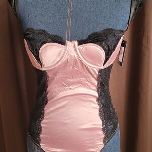 Elegant Pink and Black Lace Bodysuit